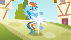 Size: 1366x768 | Tagged: safe, screencap, rainbow dash, pegasus, pony, the mysterious mare do well, flash, flying, out of context, solo