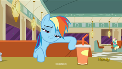 Size: 1600x900 | Tagged: safe, derpibooru import, screencap, rainbow dash, pegasus, pony, the saddle row review, discovery family logo, faic, honey curls, lidded eyes, looking at you, mare e. lynn, rainbow dash is best facemaker, smirk, smug, squint