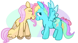 Size: 1280x719 | Tagged: safe, artist:thespoopydeer, derpibooru import, fluttershy, rainbow dash, pegasus, pony, female, flutterdash, lesbian, shipping