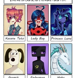 Size: 754x754 | Tagged: safe, nightmare moon, princess luna, anthro, dog, dragon, human, :d, :o, anthro with ponies, bust, clothes, crossover, eastern dragon, enderman, ethereal mane, female, flower, galaxy mane, gromit, haku, kasane teto, male, marinette dupain-cheng, mask, minecraft, miraculous ladybug, nightmare luna, open mouth, six fanarts, smiling, spirited away, transformation, vocaloid