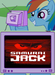 Size: 563x771 | Tagged: safe, rainbow dash, pegasus, pony, adult swim, exploitable meme, meme, obligatory pony, samurai jack, toonami, tv meme