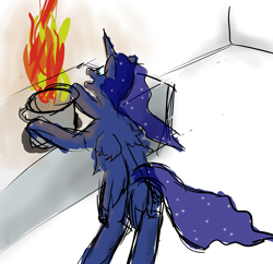 Size: 3103x3000 | Tagged: safe, artist:frostclaw, princess luna, alicorn, pony, atg 2020, cooking, fire, newbie artist training grounds, sketch