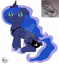 Size: 1920x2067 | Tagged: safe, artist:princesslunayay, princess luna, alicorn, pony, art, colored, colored sketch, crown, crying, cute, deviantart watermark, female, floppy ears, hoof shoes, jewelry, logo, looking at you, lunabetes, mare, necklace, obtrusive watermark, regalia, sad, sadorable, simple background, sitting, solo, teary eyes, watermark, white background