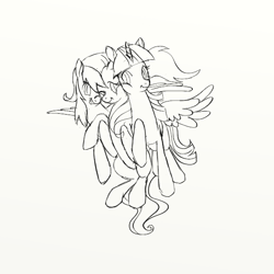 Size: 600x600 | Tagged: safe, artist:fuyu-oleander, fluttershy, rainbow dash, twilight sparkle, twilight sparkle (alicorn), alicorn, pegasus, pony, female, mare, monochrome