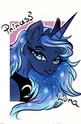 Size: 339x517 | Tagged: safe, alternate version, artist:pinkamenascratch_art, princess luna, alicorn, pony, bust, female, mare, peytral, solo