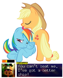 Size: 500x620 | Tagged: safe, derpibooru import, applejack, rainbow dash, earth pony, pegasus, pony, appledash, female, lesbian, pigma dengar, shipping, star fox