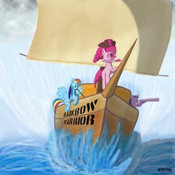 Size: 2000x2000 | Tagged: safe, artist:cheshiresdesires, derpibooru import, pinkie pie, rainbow dash, twilight sparkle, earth pony, pegasus, pony, boat, pinkie pirate, pirate, pirate pinkie pie, ship