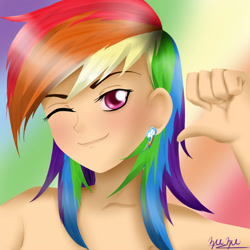 Size: 1000x1000 | Tagged: safe, artist:zeezeepearl, derpibooru import, rainbow dash, human, humanized, solo