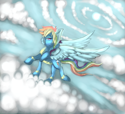 Size: 2999x2726 | Tagged: safe, artist:everlastingderp, derpibooru import, rainbow dash, pegasus, pony, clothes, cloud, raised hoof, solo, spread wings, wonderbolts uniform