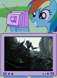 Size: 563x771 | Tagged: safe, rainbow dash, pegasus, pony, bayformers, exploitable meme, grimlock, meme, obligatory pony, optimus prime, transformers, transformers age of extinction, tv meme