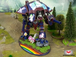 Size: 564x423 | Tagged: safe, derpibooru import, fluttershy, rainbow dash, spike, sweetie belle, twilight sparkle, dragon, pegasus, pony, battle cannon, chainsword, crossover, figurine, gaming miniature, imperial knight, miniature, photo, warhammer (game), warhammer 40k, weapon