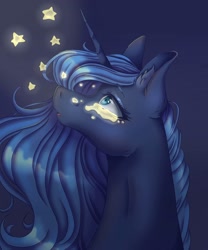 Size: 1080x1296 | Tagged: safe, artist:mayguay, princess luna, alicorn, pony, bust, crying, ear fluff, female, looking up, mare, night, solo, stars