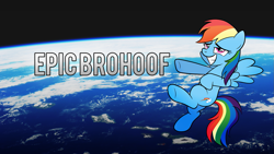 Size: 1355x763 | Tagged: safe, artist:drawponies, rainbow dash, pegasus, pony, banner, earth, epic brohoof, solo, space