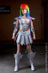 Size: 1366x2048 | Tagged: safe, artist:ladymella, rainbow dash, human, belly button, cosplay, irl, irl human, photo, solo