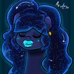 Size: 2000x2000 | Tagged: safe, artist:azulejo, princess luna, alicorn, pony, ear piercing, earring, eyes closed, female, jewelry, lips, lipstick, mane, piercing