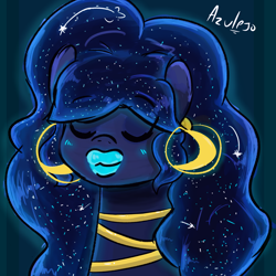 Size: 2000x2000 | Tagged: safe, alternate version, artist:azulejo, princess luna, alicorn, pony, ear piercing, earring, eyes closed, female, jewelry, lips, lipstick, mane, necklace, piercing