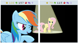 Size: 312x176 | Tagged: safe, derpibooru import, screencap, fluttershy, rainbow dash, pegasus, pony, flutter brutter, derpibooru, juxtaposition, meta