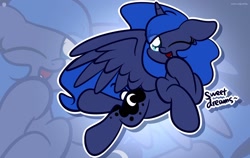 Size: 1920x1211 | Tagged: safe, artist:kimjoman, princess luna, alicorn, pony, cute, female, floppy ears, looking at you, lunabetes, mare, one eye closed, open mouth, smiling, solo, sweet dreams fuel, wink, zoom layer