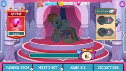 Size: 1280x720 | Tagged: safe, derpibooru import, rainbow dash, pegasus, pony, clothes, crack is cheaper, dress, gameloft, rainbow dash always dresses in style, vip, why gameloft why