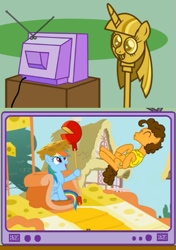 Size: 415x589 | Tagged: safe, cheese sandwich, rainbow dash, pegasus, pony, pinkie pride, cheese scepter, exploitable meme, meme, obligatory pony, tv meme, twilight scepter