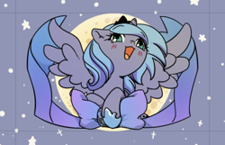 Size: 344x222 | Tagged: safe, artist:yukandasama, princess luna, alicorn, pony, cute, female, filly, looking at you, lunabetes, smiling, solo, spread wings, wings, woona, younger