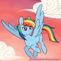 Size: 400x400 | Tagged: safe, artist:satrathai, rainbow dash, pegasus, pony, cloud, cloudy, flying, solo