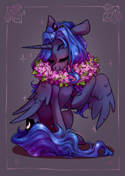 Size: 2894x4093 | Tagged: safe, artist:shore2020, princess luna, alicorn, pony, flower necklace, flower wreath, solo