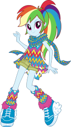 Size: 3000x5369 | Tagged: safe, artist:crimsumic, derpibooru import, rainbow dash, equestria girls, legend of everfree, absurd resolution, alternate hairstyle, camp fashion show outfit, clothes, female, ponytail, rainbow dash always dresses in style, sarape, scarf, shoes, simple background, sneakers, solo, transparent background, updated, vector