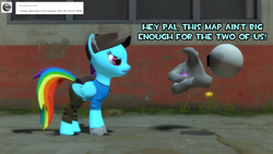 Size: 1600x900 | Tagged: safe, artist:php74, derpibooru import, rainbow dash, oc, oc:anon, pegasus, pony, 3d, anonymous, ask, crossover, gmod, pony fortress 2, rainbow scout, team fortress 2, tumblr