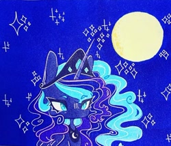 Size: 720x615 | Tagged: safe, artist:dollbunnie, princess luna, alicorn, pony, crown, cute, jewelry, marker drawing, moon, night, regalia, solo, stars, traditional art