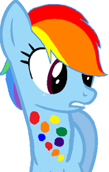 Size: 297x468 | Tagged: safe, rainbow dash, giraffe, freckles, rainbow girrash, solo, species swap, wrong eye color