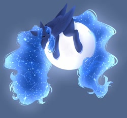 Size: 720x671 | Tagged: safe, artist:montystyle, princess luna, alicorn, pony, digital art, facebook, glowing mane, moon, sleeping, solo, tangible heavenly object