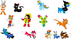 Size: 4072x2236 | Tagged: safe, artist:phantom-mossy, rainbow dash, oc, cat, fox, pegasus, pony, megaman, pokémon