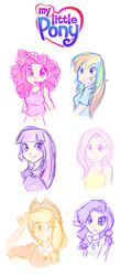 Size: 329x750 | Tagged: safe, artist:drew-winchester, derpibooru import, applejack, fluttershy, pinkie pie, rainbow dash, rarity, twilight sparkle, humanized, inaccurate logo, mane six