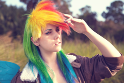 Size: 1404x936 | Tagged: safe, artist:norikat, rainbow dash, human, cosplay, irl, irl human, photo, solo