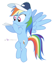 Size: 639x768 | Tagged: safe, artist:dm29, rainbow dash, pegasus, pony, hat, paper airplane, simple background, solo, transparent background