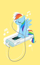 Size: 590x944 | Tagged: safe, artist:joycall6, rainbow dash, pegasus, pony, earbuds, mp3 player, solo