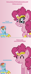 Size: 504x1182 | Tagged: safe, artist:verve, derpibooru import, pinkie pie, rainbow dash, earth pony, pegasus, pony, ain't never had friends like us, ask, embarrassed, eyes closed, genie, implied twidash, jewelry, pixel art, tumblr