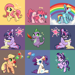 Size: 1350x1350 | Tagged: safe, artist:phyllismi, derpibooru import, applejack, fluttershy, pinkie pie, rainbow dash, rarity, sci-twi, spike, starlight glimmer, twilight sparkle, dragon, earth pony, pegasus, pony, unicorn, mane seven, mane six