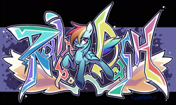 Size: 1800x1076 | Tagged: safe, artist:tyuubatu, derpibooru import, rainbow dash, pegasus, pony, graffiti, solo