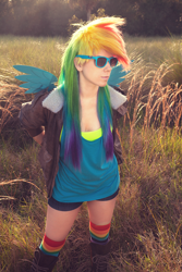 Size: 936x1404 | Tagged: safe, artist:norikat, rainbow dash, human, cosplay, irl, irl human, photo, solo