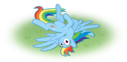 Size: 2441x1200 | Tagged: safe, artist:arvaus, derpibooru import, rainbow dash, pegasus, pony, caught, cute, dashabetes, grass, horses doing horse things, lying down, lying in grass, rolling, solo, wide eyes