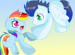 Size: 2200x1600 | Tagged: safe, artist:keira-chann, rainbow dash, soarin', pegasus, pony, cute, dashabetes, female, male, shipping, soarinbetes, soarindash, straight