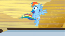 Size: 1366x768 | Tagged: safe, screencap, rainbow dash, pegasus, pony, over a barrel, desert, flying, solo