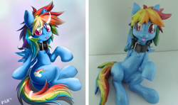 Size: 1701x1007 | Tagged: safe, artist:e33333386, artist:knifeh, rainbow dash, pegasus, pony, collar, comparison, sculpture