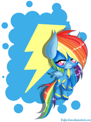 Size: 960x1280 | Tagged: safe, artist:cofee-love, derpibooru import, rainbow dash, pegasus, pony, bedroom eyes, chibi, clothes, looking at you, solo, wonderbolts uniform