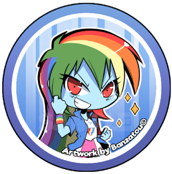 Size: 496x500 | Tagged: safe, artist:banzatou, derpibooru import, rainbow dash, equestria girls, button, chibi, solo