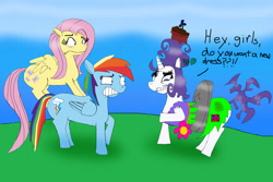 Size: 2870x1920 | Tagged: safe, artist:numbuh0051, fluttershy, rainbow dash, rarity, pegasus, pony, unicorn, insanity, rarisnap