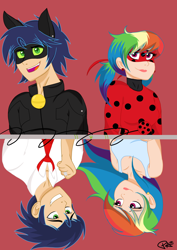 Size: 2480x3508 | Tagged: safe, artist:pimpartist101, derpibooru import, rainbow dash, soarin', human, chat noir, female, humanized, male, miraculous ladybug, shipping, soarindash, straight