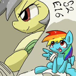 Size: 600x600 | Tagged: safe, artist:yajima, daring do, rainbow dash, pegasus, pony, read it and weep, bed, pixiv